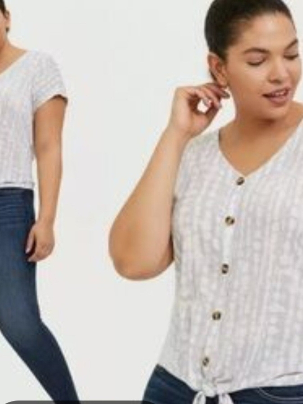 torrid Size 0 White Short-Sleeve Button-Front Tie-Hem Top